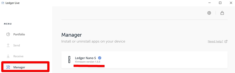 Ledger Nano S(レジャーナノS)のファームウェア1.5.5へのアップデートの確認